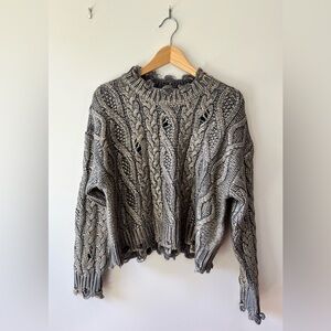 Zara Distressed Metallic Cable Knit Sweater